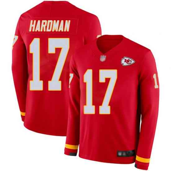 Chiefs 17 Mecole Hardman Red Team Color Men Stitched Football Limited Therma Long Sleeve Jersey
